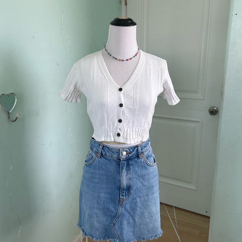 Korean Fashion White Knit Cottagecore Top - Picture 5 of 5